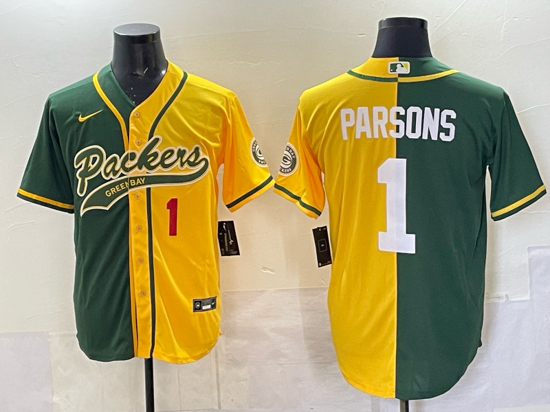 Men Green Bay Packers #1 Parsons yellow green Nike NFL 2025 jersey 01